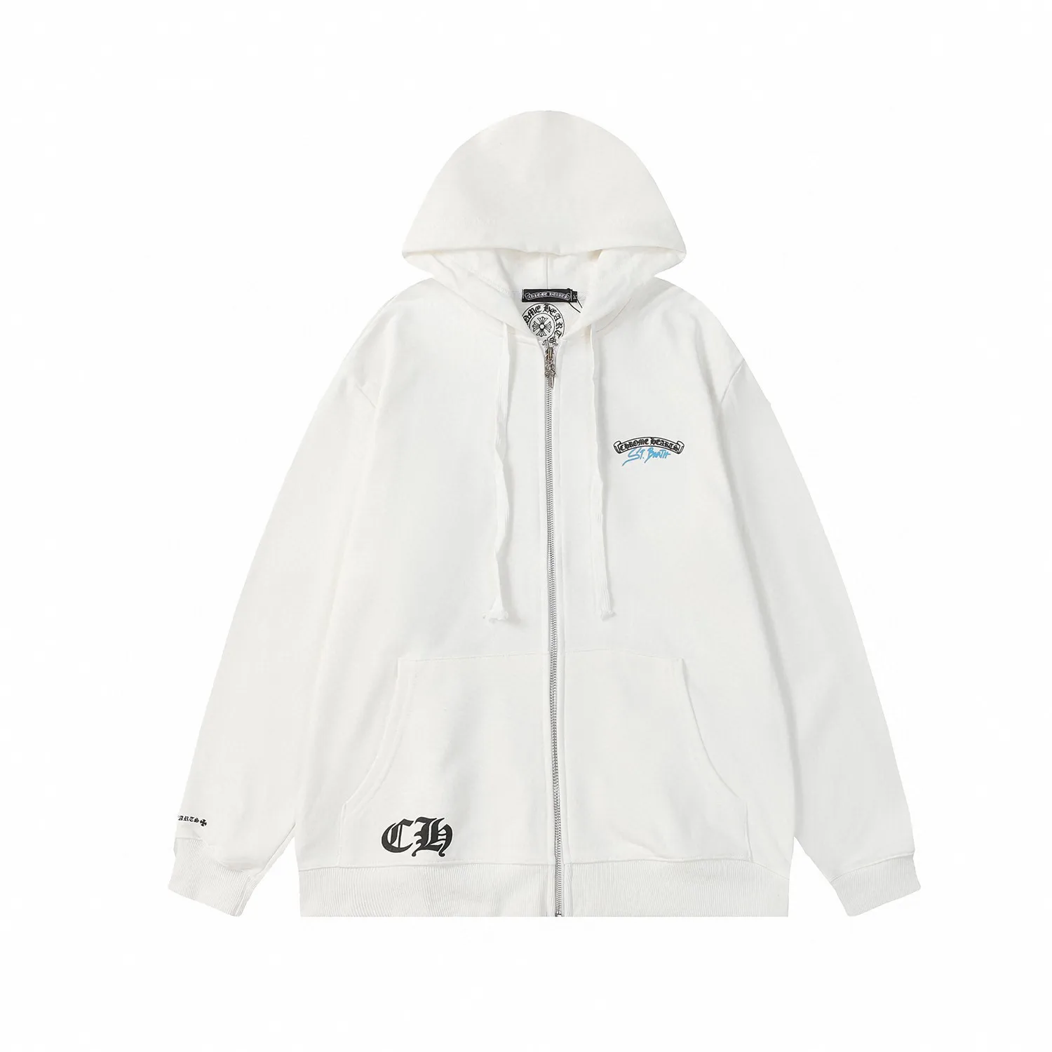 Q05—P230 -Chrome Hearts/Chrome Hearts printed zipper sweatshirt cardigan jacket -420 grams of high-density, high-quality wool, soft, delicate and skin-friendly, soft and silky to the touch, warm and skin-friendly -The hardware zipper accessories are all customized and full of details -Colour: black white -Size: S M L XL